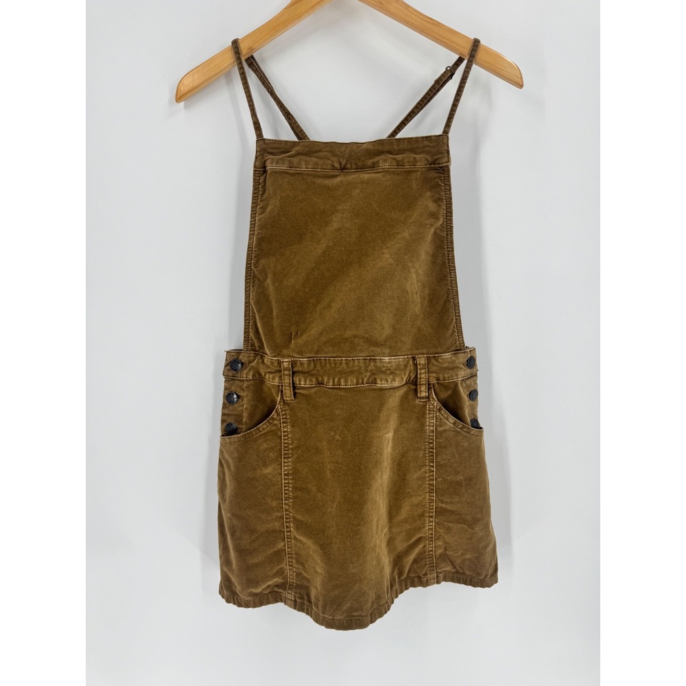 Free People Pinafore Dress Women Size 2 Brown Corduroy Overall Mini